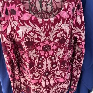 Talbots Burgundy and Cream Floral Wool Top